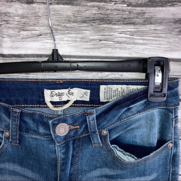 Rhinestone Beaded Ankle Trim Indigo Rein Denim Cropped Jeans Raw Hem women’s 26 - Picture 7 of 7